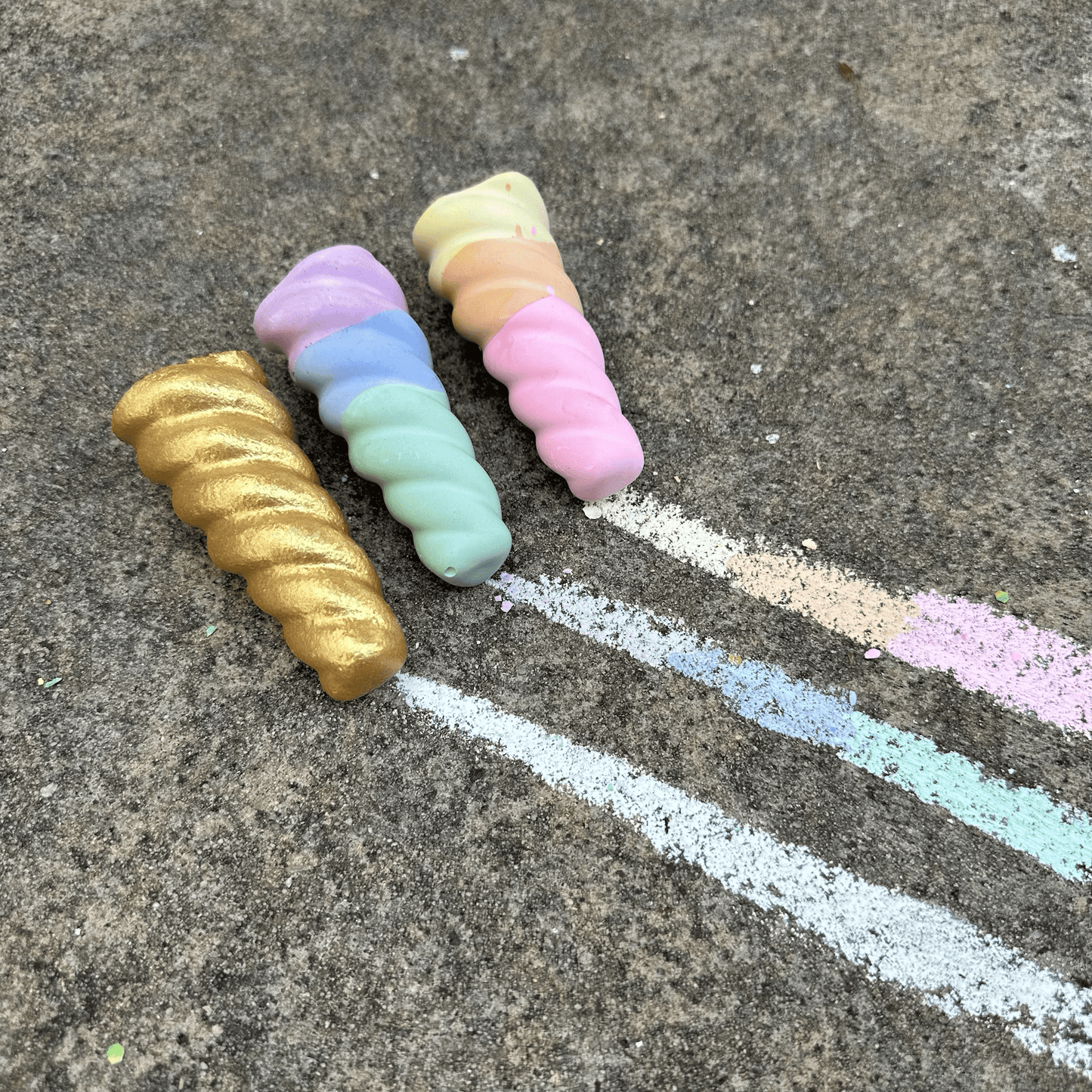 Twee Sidewalk Chalk RAINBOW UNICORN HORN | HANDMADE SIDEWALK CHALK | SET OF 3